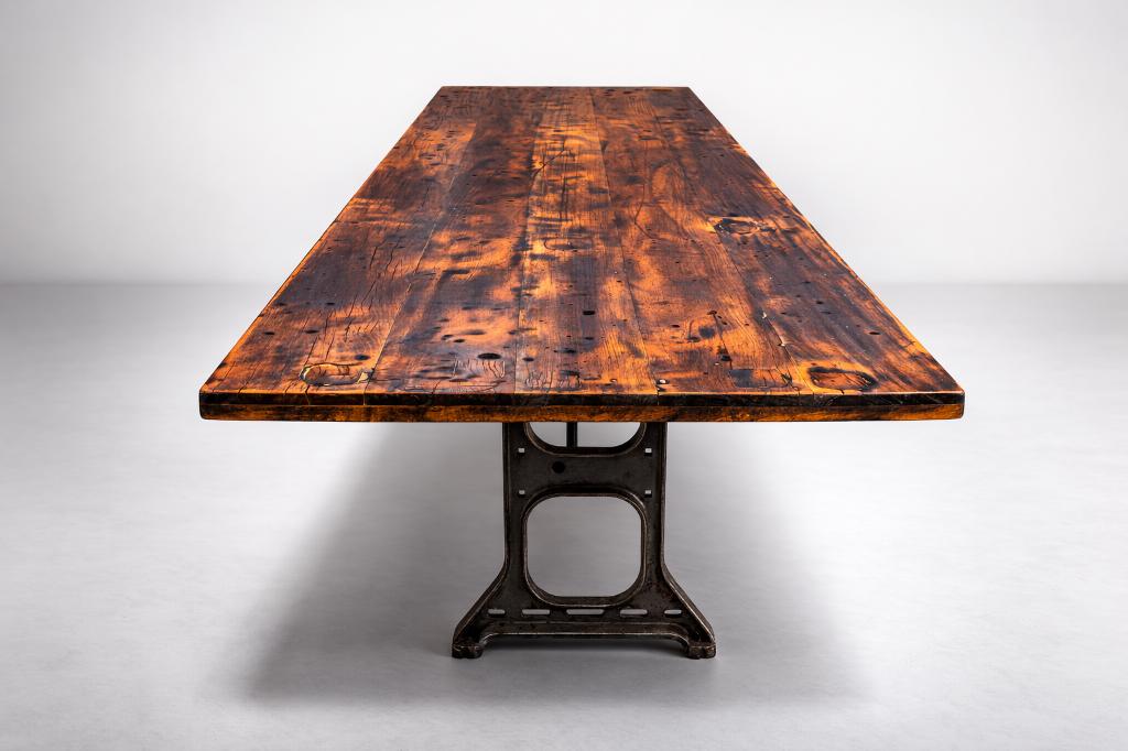 VERKOCHT - Industriële eikenhouten tafel, Industrieel, vintage, Vijf personen of meer, Eikenhout, Rechthoekig