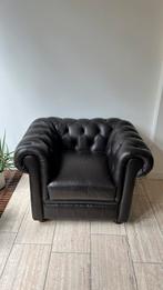 Chesterfields clubchair fauteuil stoel donker bruin leer, Huis en Inrichting, Fauteuils, Ophalen