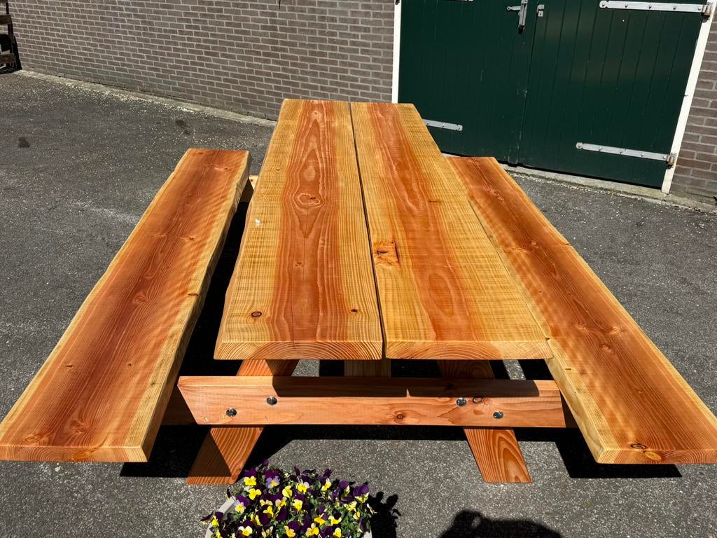 Douglas houten Picknicktafel, in blanke beits., Tuin en Terras, Ophalen, Zo goed als nieuw, 250 cm of meer, Planken