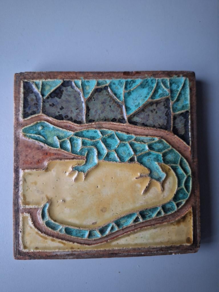 Cloisonne (metsel) tegel Porceleyne Fles van een hagedis, Ophalen of Verzenden