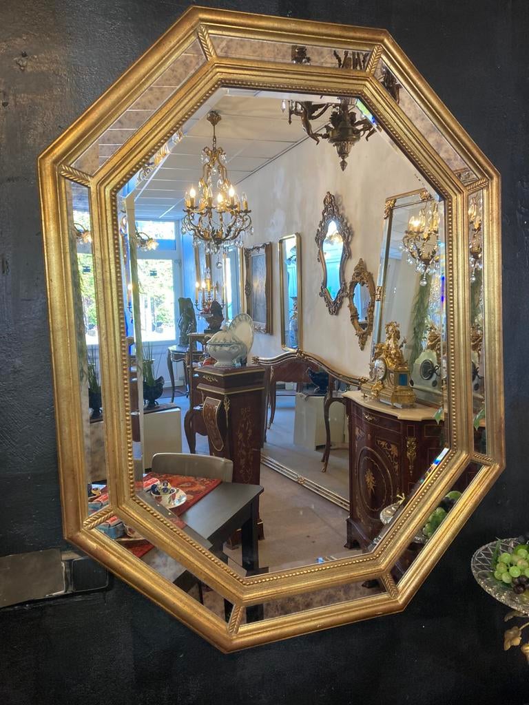 Grote oude de Knudt spiegel 1m17 hoog, Antiek en Kunst, Antiek | Spiegels, Ophalen, Rechthoekig