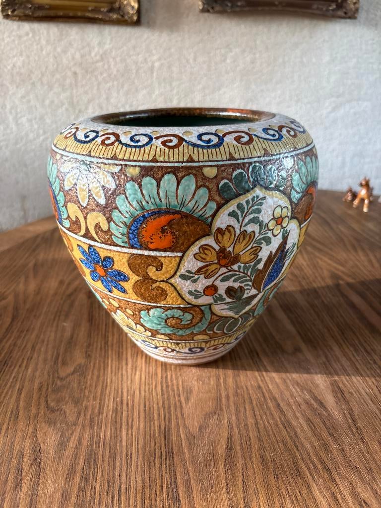 Vaas Gouda plateel Masoma 3866 - puntgaaf, Antiek en Kunst, Ophalen of Verzenden