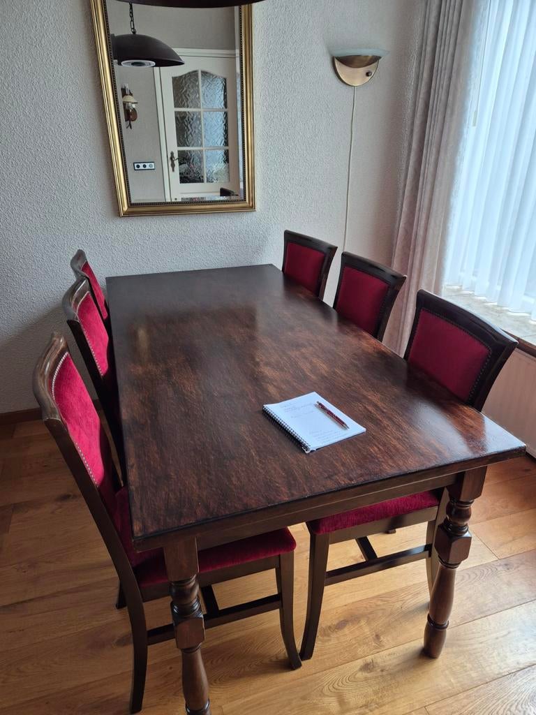Elegante eettafel met 6 stoelen - Klassiek design, Huis en Inrichting, Tafels | Eettafels, Gebruikt, Klassiek, 150 tot 200 cm