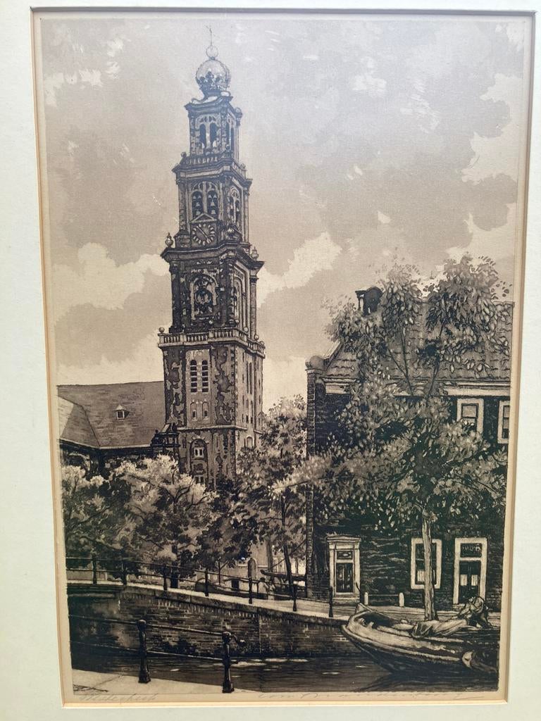 Westerkerk / Westertoren Amsterdam op ets van C. Brandenburg, Ophalen of Verzenden