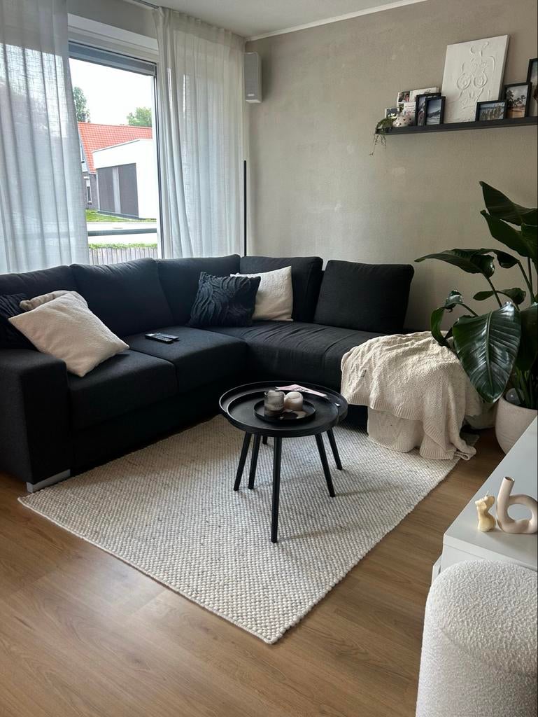 Donkergrijze hoekbank - 230x215cm, Ophalen, Gebruikt, Hoekbank, Stof