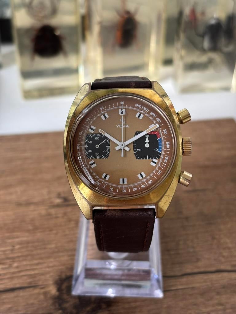 Vintage yema chronograaf valjoux landeron plated goud, Ophalen of Verzenden, Zo goed als nieuw, Android