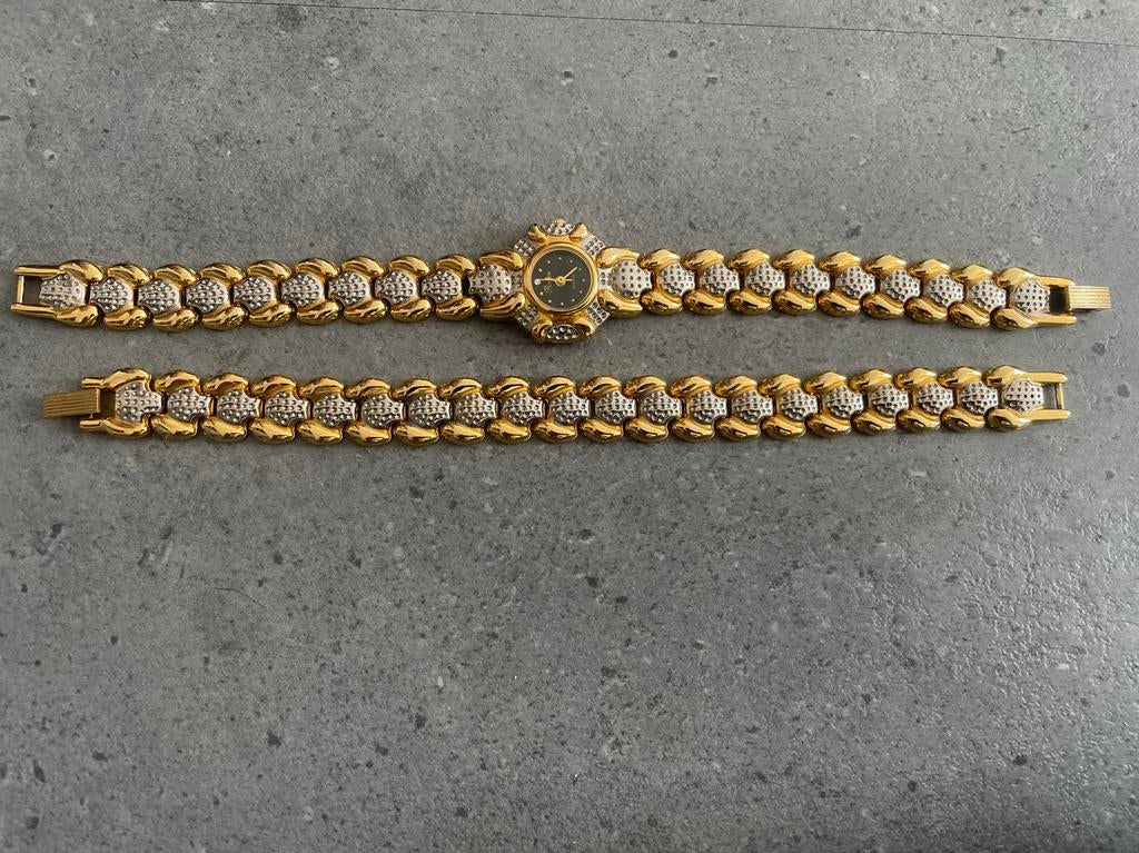 Elegant Gouden Dameshorloge met Strass, Sieraden, Tassen en Uiterlijk, Overige materialen, Polshorloge, Zo goed als nieuw, Met strass