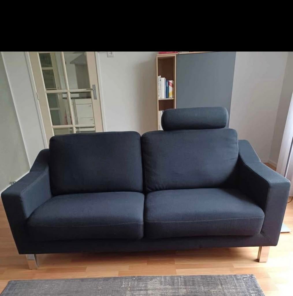 Zwarte Leolux bank met hoofdsteun., Ophalen, Gebruikt, 150 tot 200 cm, Tweepersoons