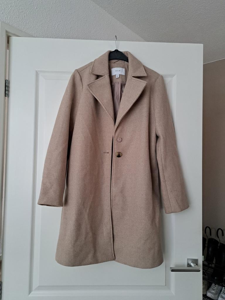 Vila beige wollen mantel trenchcoat maat 36 s, Beige, Vila, Ophalen of Verzenden, Zo goed als nieuw