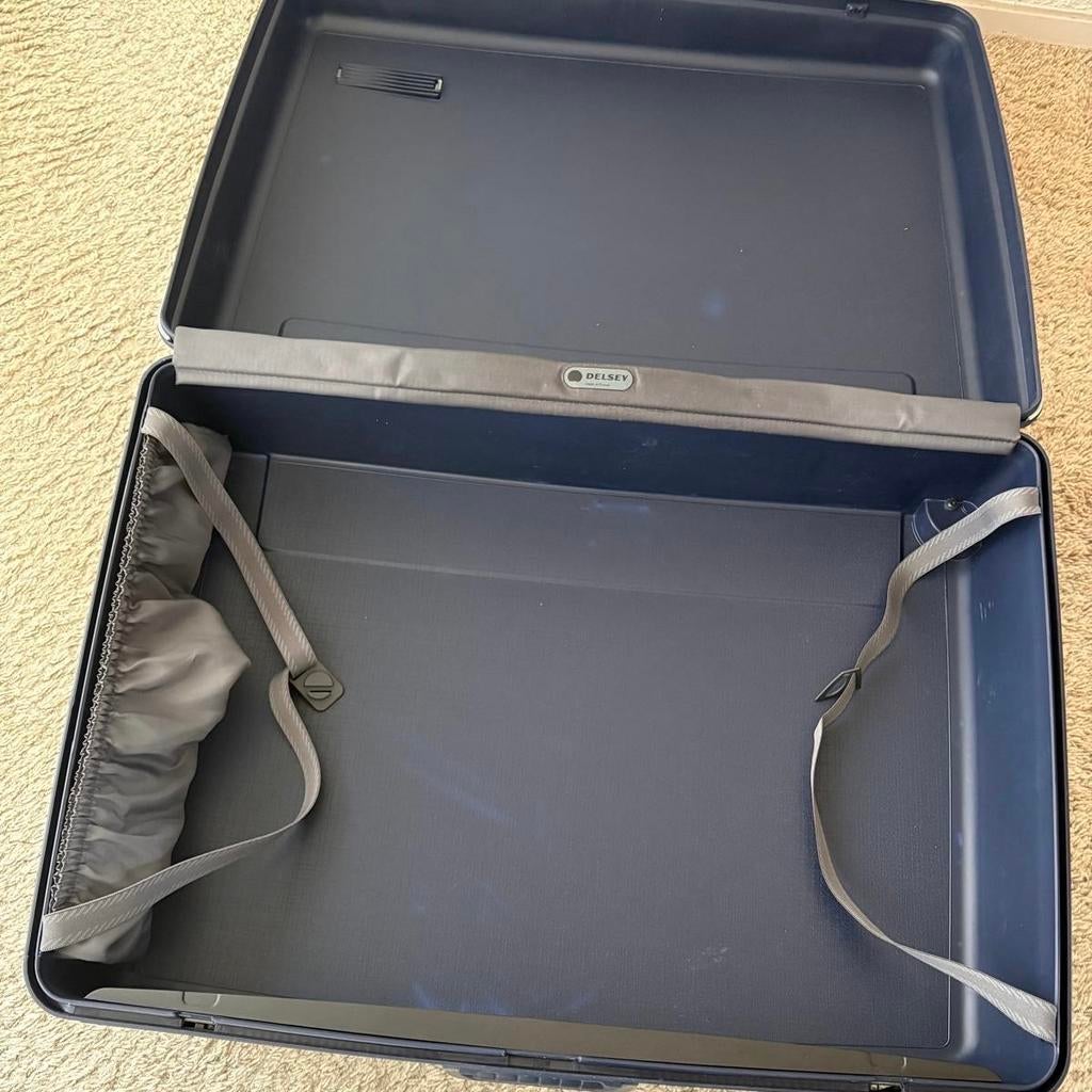 Grote blauwe koffer, Wieltjes, Gebruikt, Hard kunststof, Ophalen of Verzenden