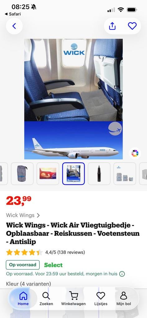 Wick Air Vliegtuigbedje - Opblaasbaar Reiskussen NIEUW, Ophalen of Verzenden, Nieuw