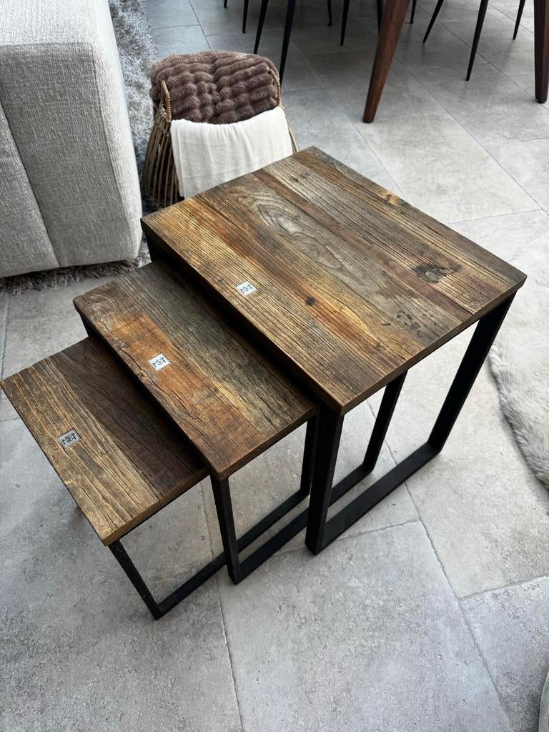 Riviera Maison Shelter Island Bijzettafels (set van 3), 45 tot 60 cm, Minder dan 55 cm, Vierkant, Ophalen of Verzenden