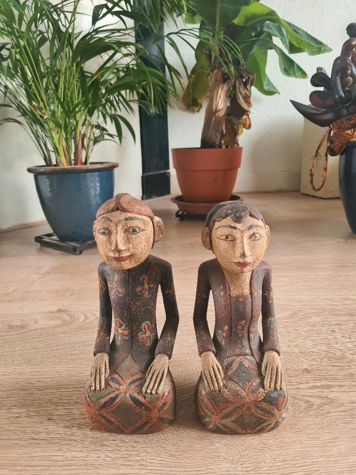 Vintage Indonesische Loro Blonyo beelden, Antiek en Kunst, Kunst | Beelden en Houtsnijwerken, Ophalen of Verzenden