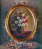 Ovaal schilderij met geschilderde bloemen Toen was geluk, Ophalen of Verzenden