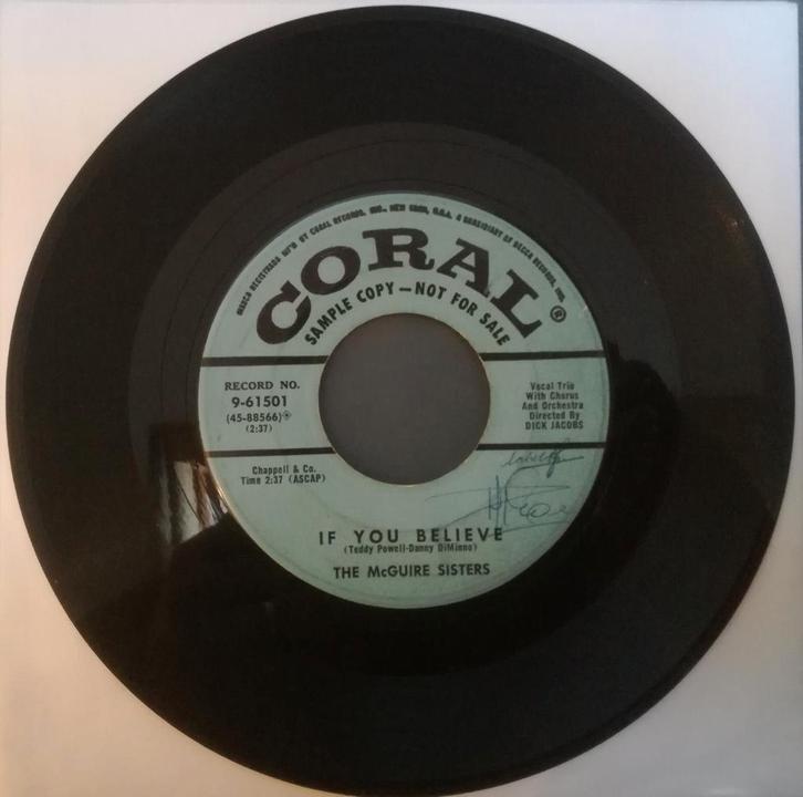 McGuire sisters single Not for sale, Cd's en Dvd's, Vinyl Singles, Gebruikt, Single, Pop, Ophalen of Verzenden