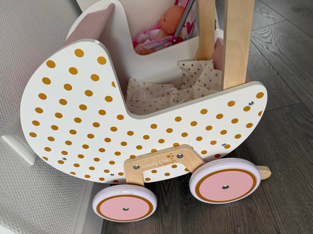 Houten poppenwagen Candy Chic, Kinderen en Baby's, Speelgoed | Poppen, Ophalen of Verzenden, Gebruikt, Overige typen
