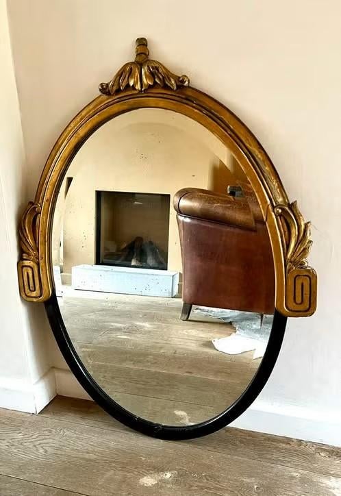 Antieke Italiaanse barok spiegel, Ophalen, Ovaal, 50 tot 100 cm, Minder dan 100 cm