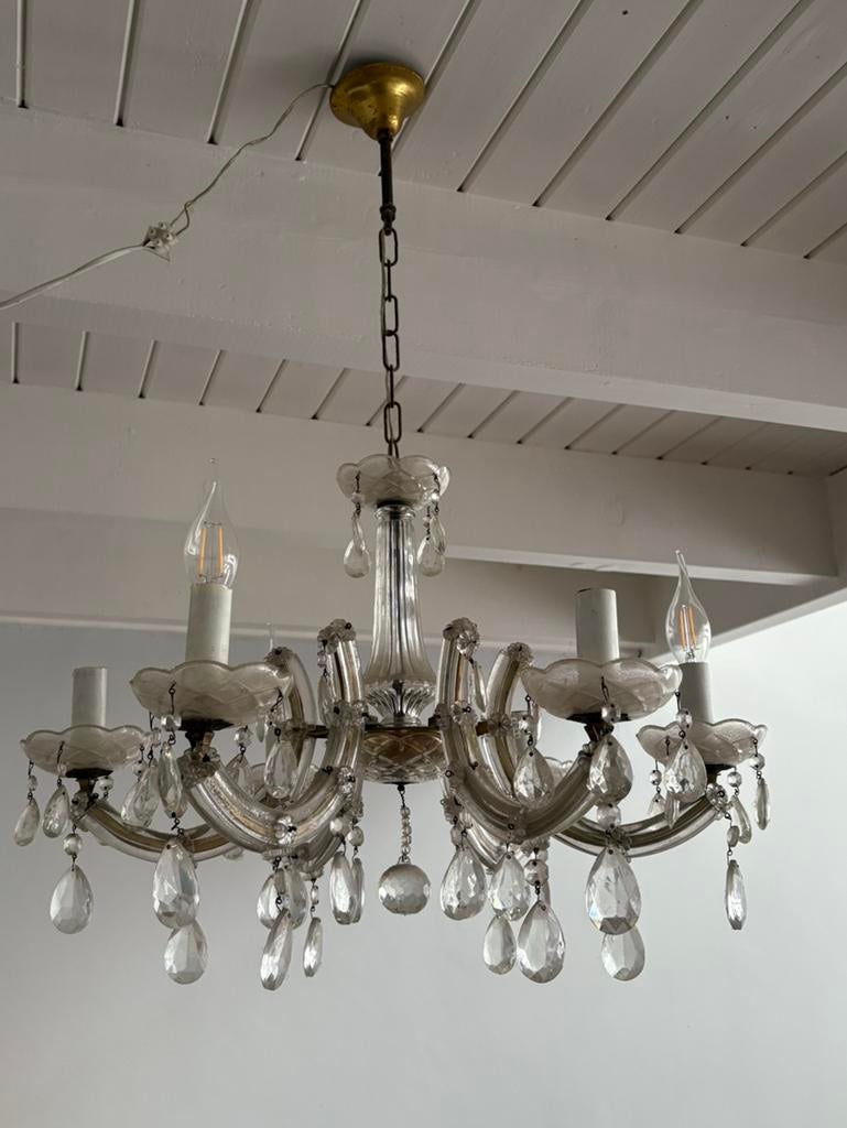 Antieke kroonluchter 6 armen, Huis en Inrichting, Lampen | Kroonluchters, Ophalen, Gebruikt