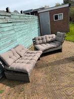 2 pallet banken met kussens, Ophalen, Gebruikt, Hout