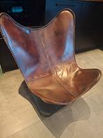 Lederen vlinderstoel, Huis en Inrichting, Stoelen, Ophalen, Gebruikt, Bruin, Vintage, Modern, Industrieel