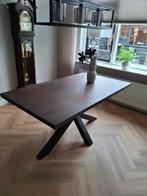 Prachtige eiken eettafel 160x90cm met stalen onderstel, Ophalen, Gebruikt, 50 tot 100 cm, 150 tot 200 cm