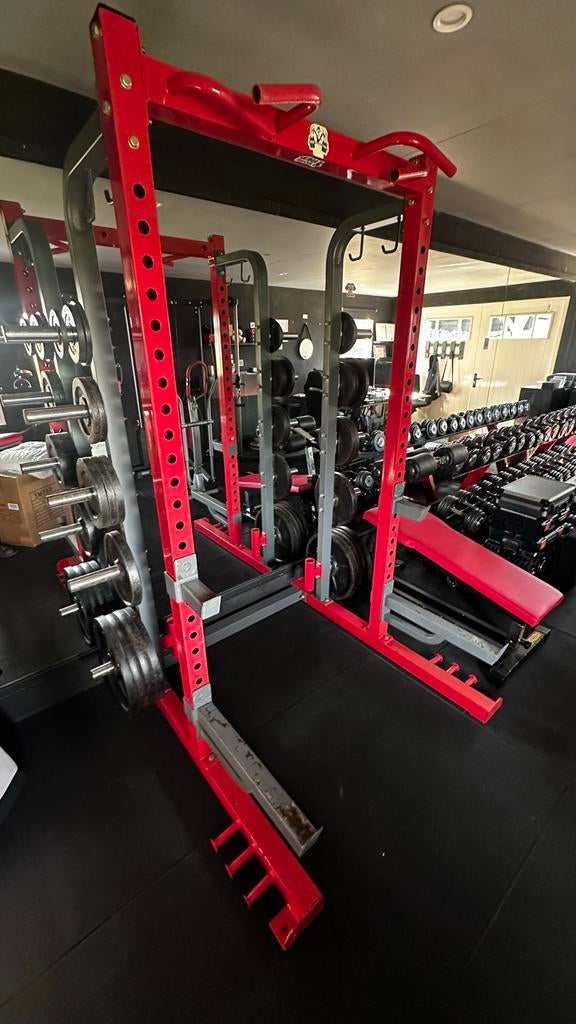 Power rack met halterstangen en gewichten, Sport en Fitness, Fitnessmaterialen, Ophalen, Gebruikt, Benen, Overige typen
