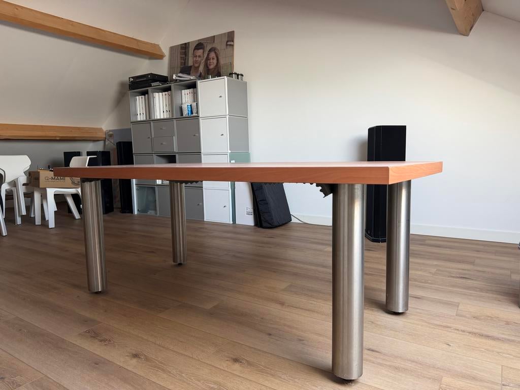 Moderne tafel met rvs poten, Huis en Inrichting, Tafels | Eettafels, Gebruikt, 100 tot 150 cm, Vier personen, Rechthoekig