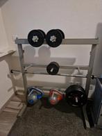 Gewichtenstandaard met gewichten en halters, Ophalen, Gebruikt, Benen, Halterschijven