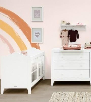 Bopita ledikant, commode en wandplank model Evi, Ophalen, Zo goed als nieuw, Minder dan 140 cm, Matras