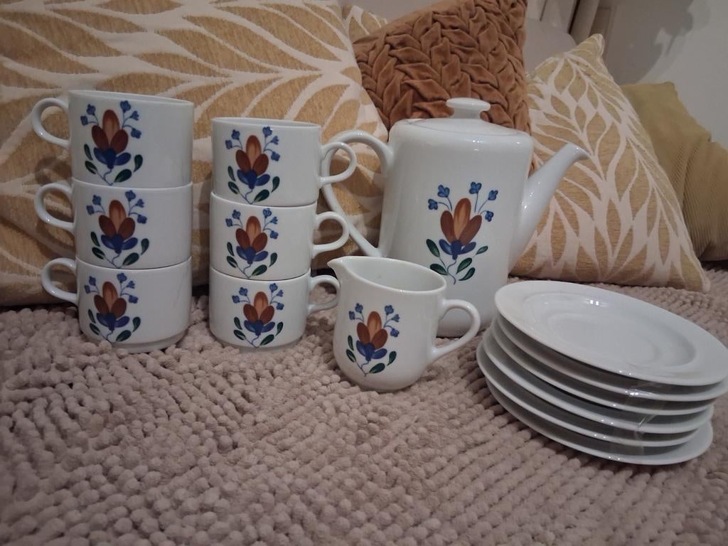 Vintage Mosa Koffieservies met Bloemenpatroon - 6 Persoons, Huis en Inrichting, Keuken | Servies, Gebruikt, Keramiek, Ophalen of Verzenden