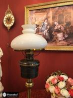 Groot brocante olielamp art deco messing, brons, Ophalen of Verzenden