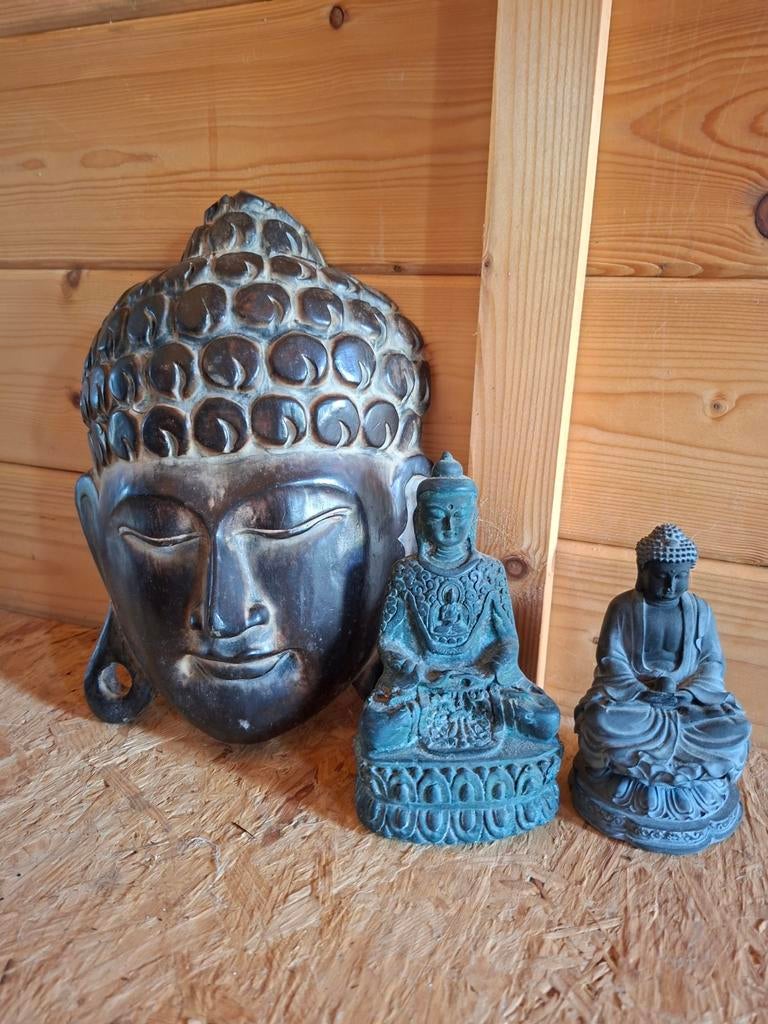 3 boeddha's decoratie, wandbord boeddha masker, Huis en Inrichting, Woonaccessoires | Boeddhabeelden, Ophalen of Verzenden, Zo goed als nieuw