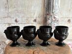 Vintage Eierdopjes - 4 st. zwart glas in de vorm van een kip, Overige typen, Ophalen of Verzenden, Overige stijlen, Glas