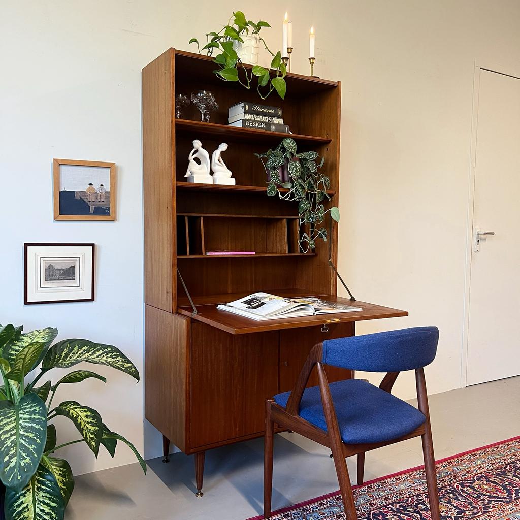 - Vintage boekenkast met bureau, teak -, Gebruikt, ., ., 25 tot 50 cm