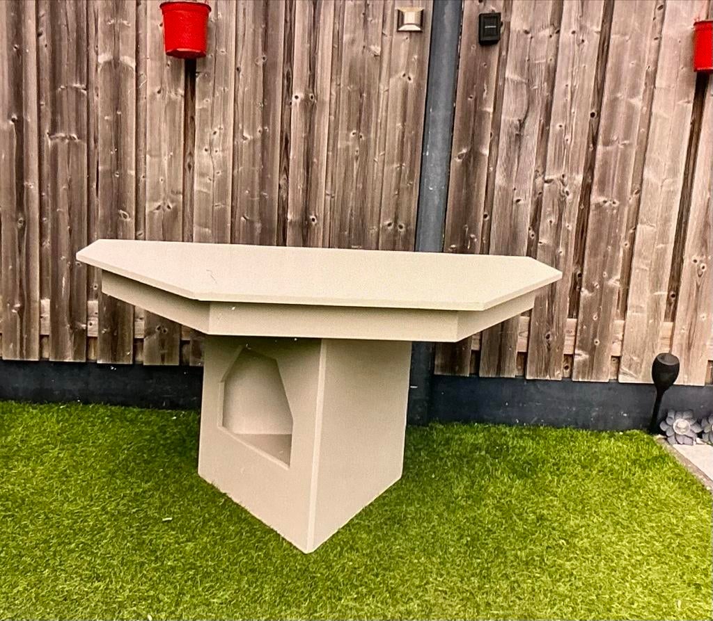 Stevige gebroken witte tafel met opbergruimte/slaapplek, Ophalen, Gebruikt, Hout