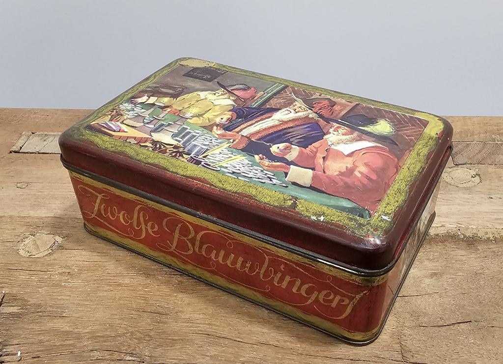 OUD VINTAGE BLIK - "ZWOLSE BLAUWVINGERS", Verzamelen, Blikken, Ophalen of Verzenden, Gebruikt, Koek(jes), Overige merken