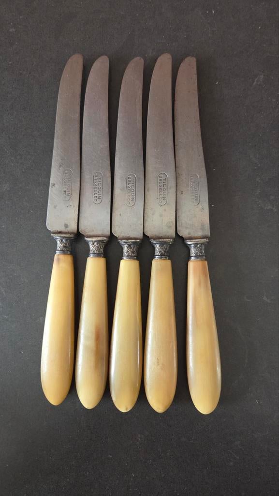 Antieke 5-delige messenset Tilquin Bruxelles, Ophalen of Verzenden