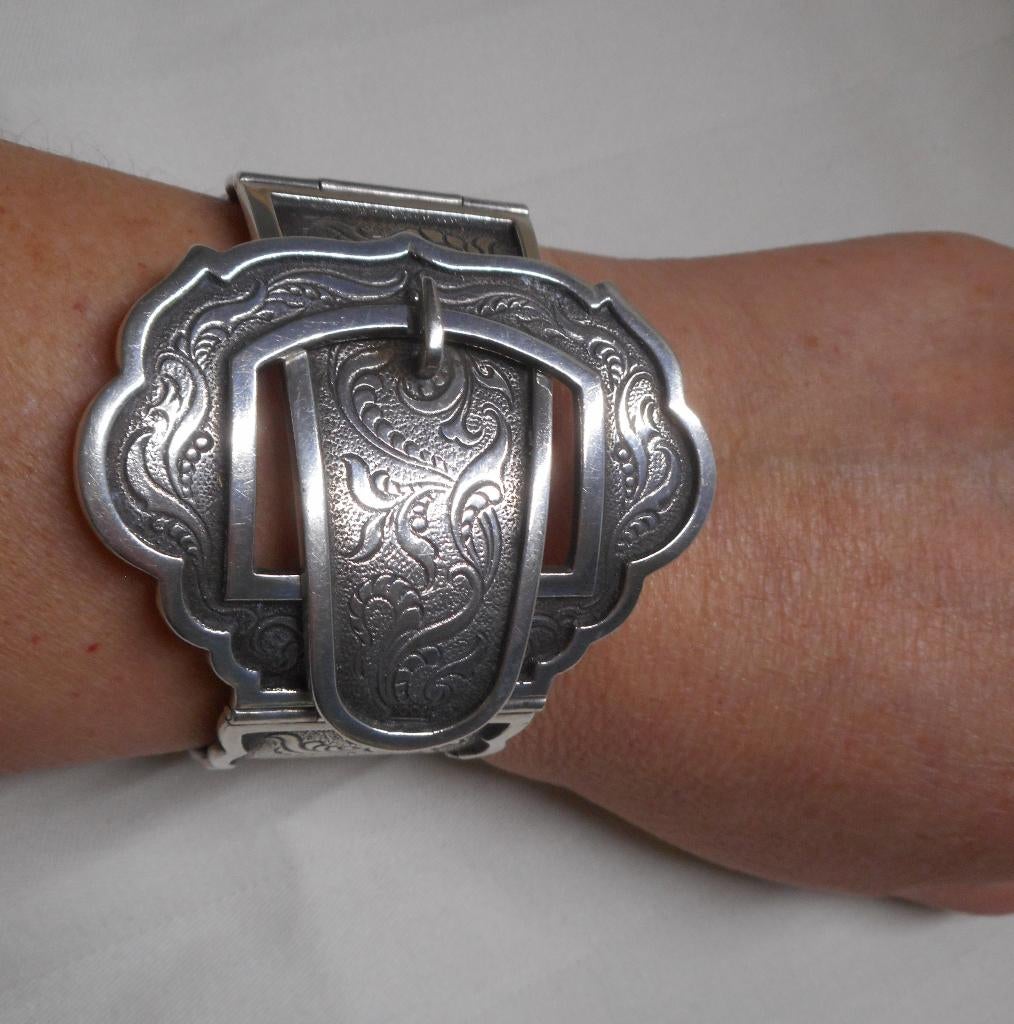 Zilveren antieke grote gesp armband nr.572, Sieraden, Tassen en Uiterlijk, Antieke sieraden, Verzenden, Zilver, Armband