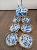 Bonbonschaaltjes porselein Delfts blauw, metalen omlijsting, Antiek en Kunst, Antiek | Keramiek en Aardewerk, Ophalen