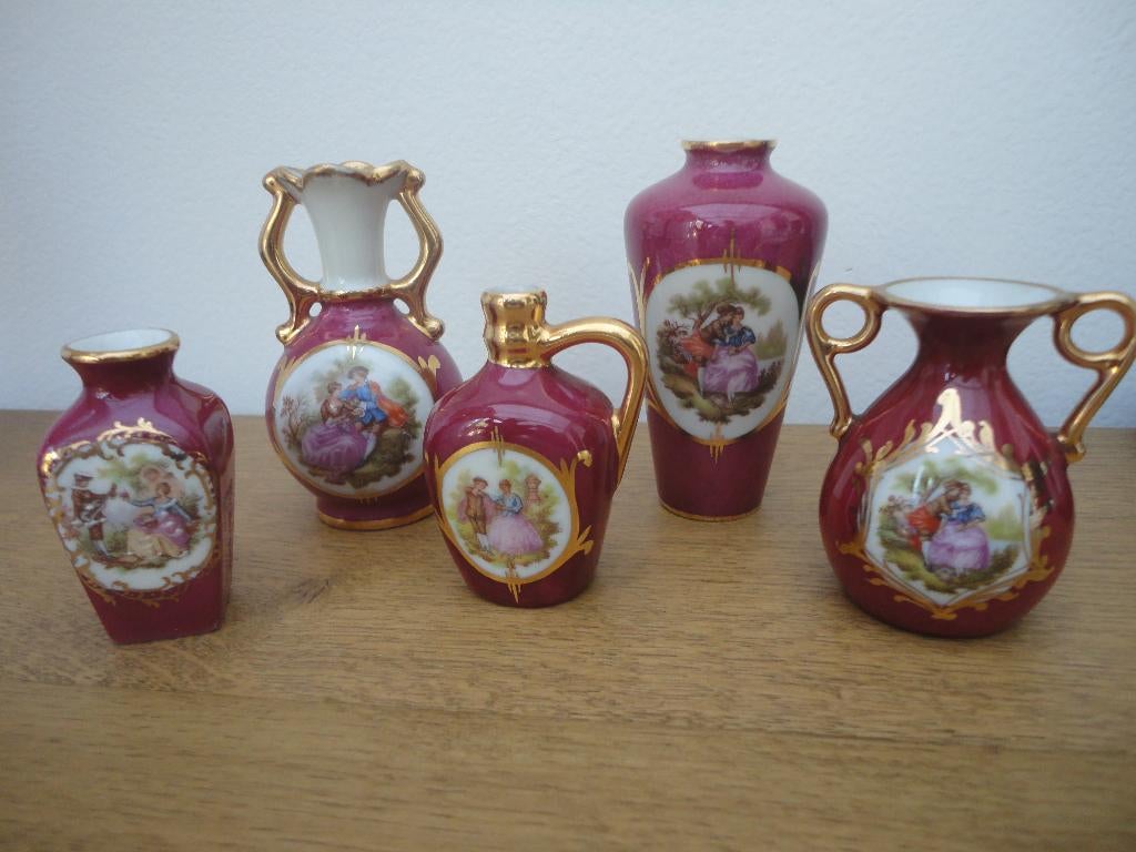 5 verschillende miniatuur vaasjes Limoges porselein, Ophalen of Verzenden, Zo goed als nieuw, Porselein, Overige typen