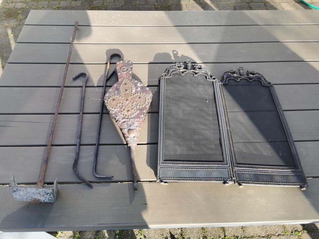 Authentieke open haard accessoires set, Ophalen, Gebruikt, Houthaard