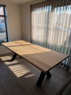 Eikenhouten tafel met stalen X-poten, Huis en Inrichting, 200 cm of meer, Zo goed als nieuw, Rechthoekig, 50 tot 100 cm