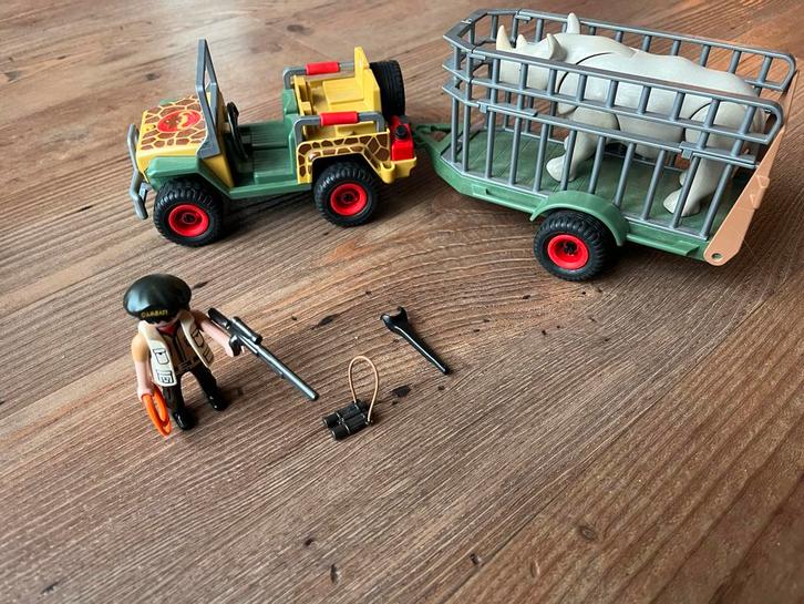 Playmobil Safari Jeep met Neushoorn en Figuur, Kinderen en Baby's, Speelgoed | Overig, Gebruikt, Jongen of Meisje, Ophalen of Verzenden