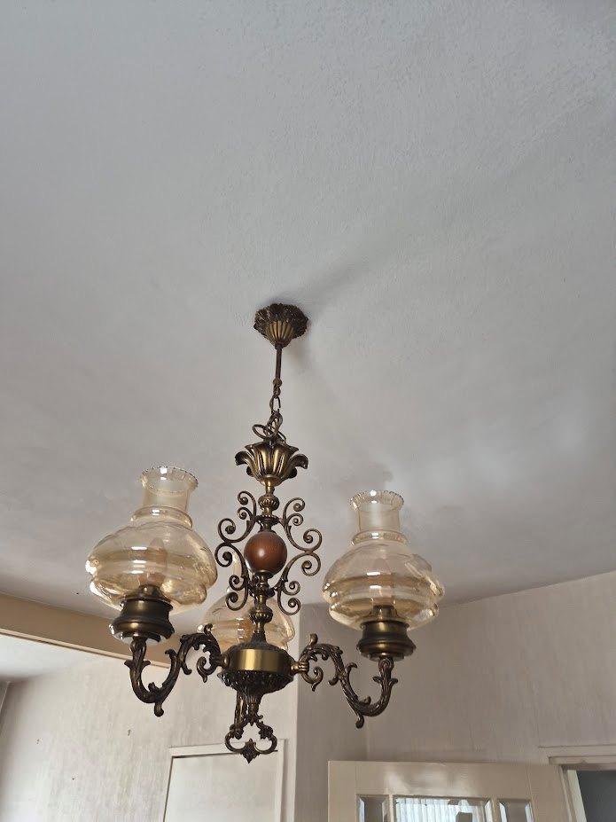 Hanglamp met 3 glazen kelken - div. materialen, Antiek en Kunst, Antiek | Lampen, Ophalen