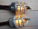 2x Industriële Hanglamp Looplamp Kooilamp - Vintage jaren 50, Gebruikt, Glas, Ophalen of Verzenden, Industrieel Vintage