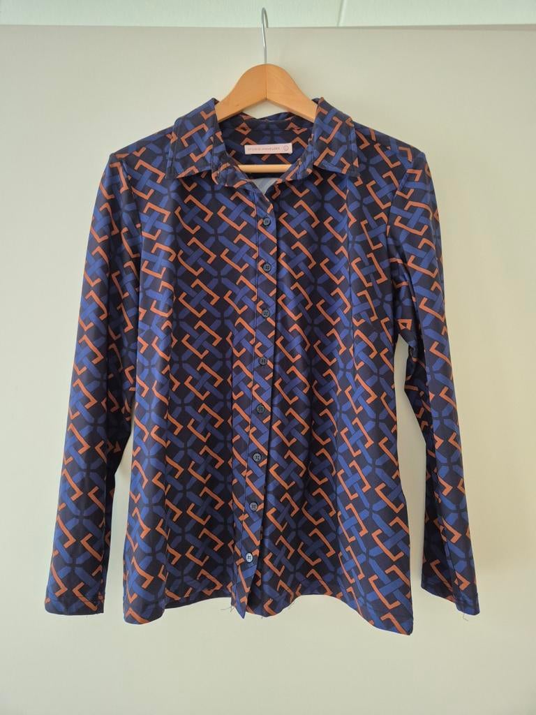Blouse travelstof blauw/cognac Studio Anneloes, Kleding | Dames, Blouses en Tunieken, Studio Anneloes, Blauw, Maat 42/44 (L), Ophalen of Verzenden