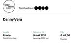 Danny Vera 2 tickets zaterdag 9 mei TivoliVredenburg Utrecht, Twee personen, Mei