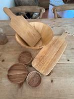 Houten borrelplank set met schaal en kleine schaaltjes, Ophalen, Gebruikt
