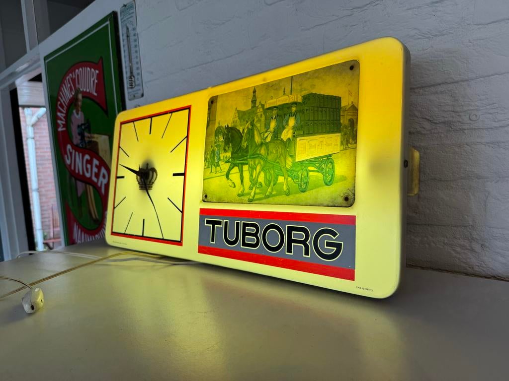 Vintage Tuborg Lichtreclame Klok - Werkend, Ophalen