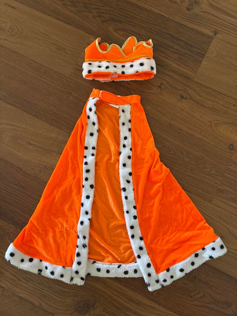 Oranje Koningscape met kroon, Kinderen en Baby's, Ophalen of Verzenden, Gebruikt, 110 t/m 116, Jongen of Meisje